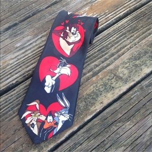 Looney Tunes Tie Tasmanian Devil Daffy Bugs Bunny Sylvester Heart Vintage 90s